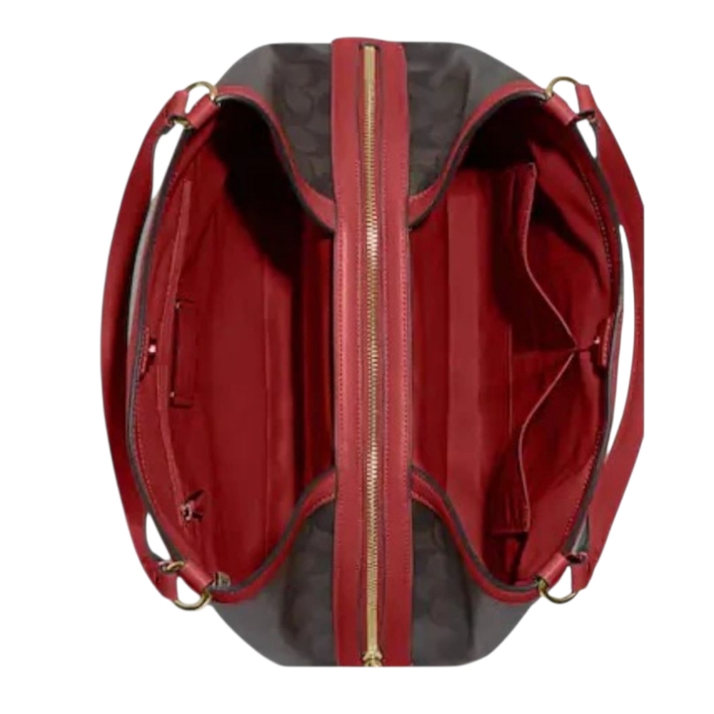 Coach Brown Signature Coated Canvas & Red Leather Trim Kristy Shoulder Bag - Picture 6 of 14